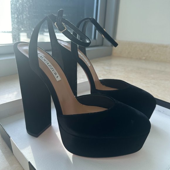 Aquazzura Shoes - Aquazzura So High Velvet Platform Pumps 140mm